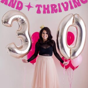 Hot Pink Thirty Flirty And Thriving Banner Talk Thirty to Me Banner for Women's 30th Birthday Party Decorations