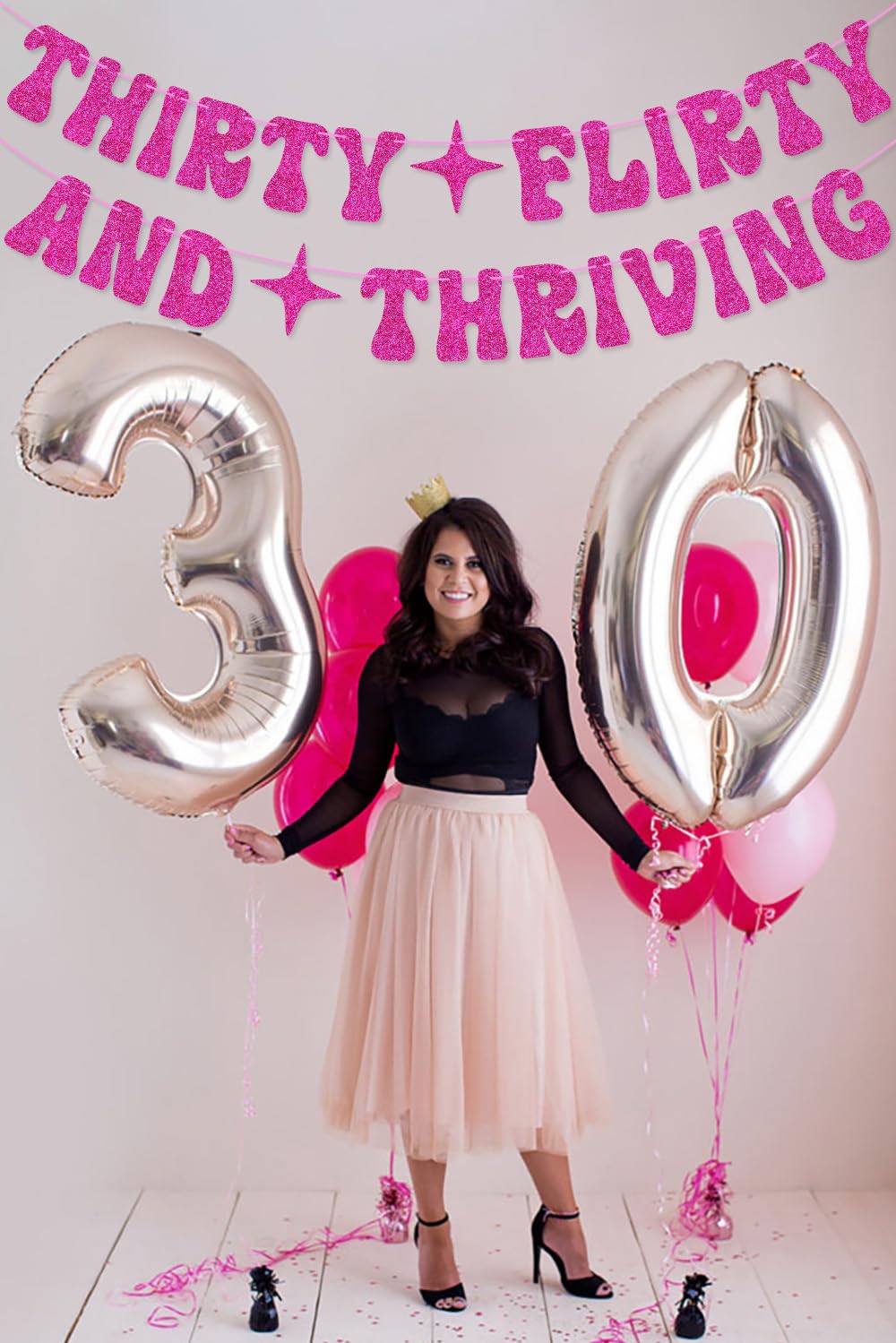 Hot Pink Thirty Flirty And Thriving Banner Talk Thirty to Me Banner for Women's 30th Birthday Party Decorations