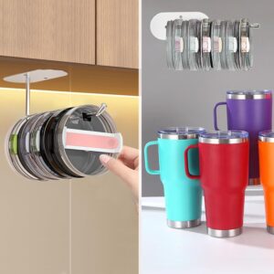 Karshall 2 Pack Cup Lid Holder Organizer for Tumblers/Water Bottles, Inside/Under Cabinet Storage Hook for Stanley/Yeti/Simple Modern/More Brands, Hold up to 8 Lids-Kitchen Organization