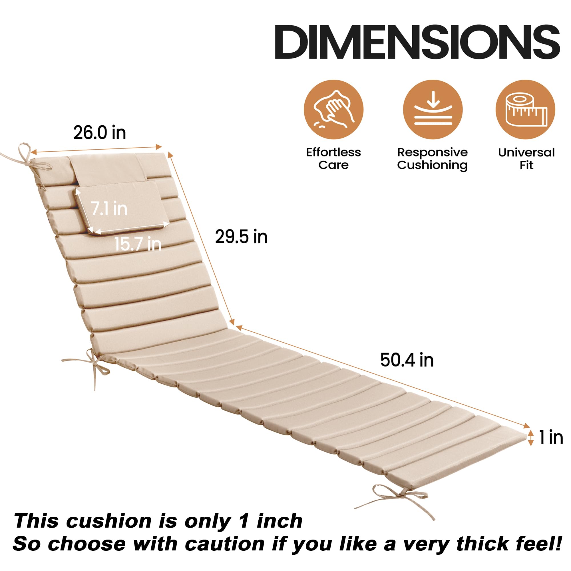 PATIOHIT Chaise Lounge Cushions Outdoor Set of 2, Comfortable Chair Cushion for Patio Furniture Weather Resistant for Lawn, Pool (2, Beige, 80" x 26")