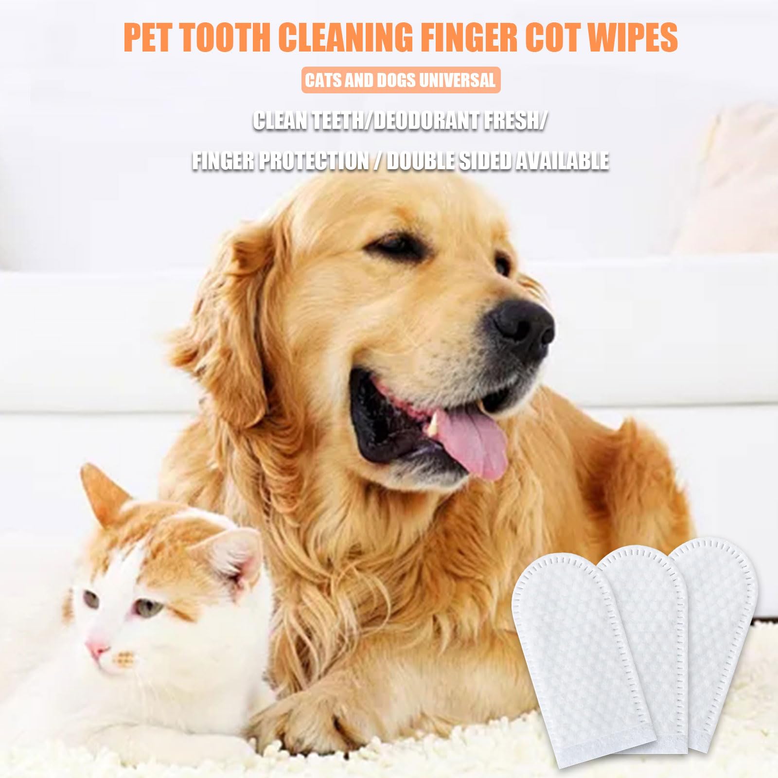 Symphonyw Teeth Cleaning Wipes for Dogs & Cats, Pet Dental Care Finger Wipes, Dog Dental Wipes for Reducing Plaque & Tartar, 50 Counts