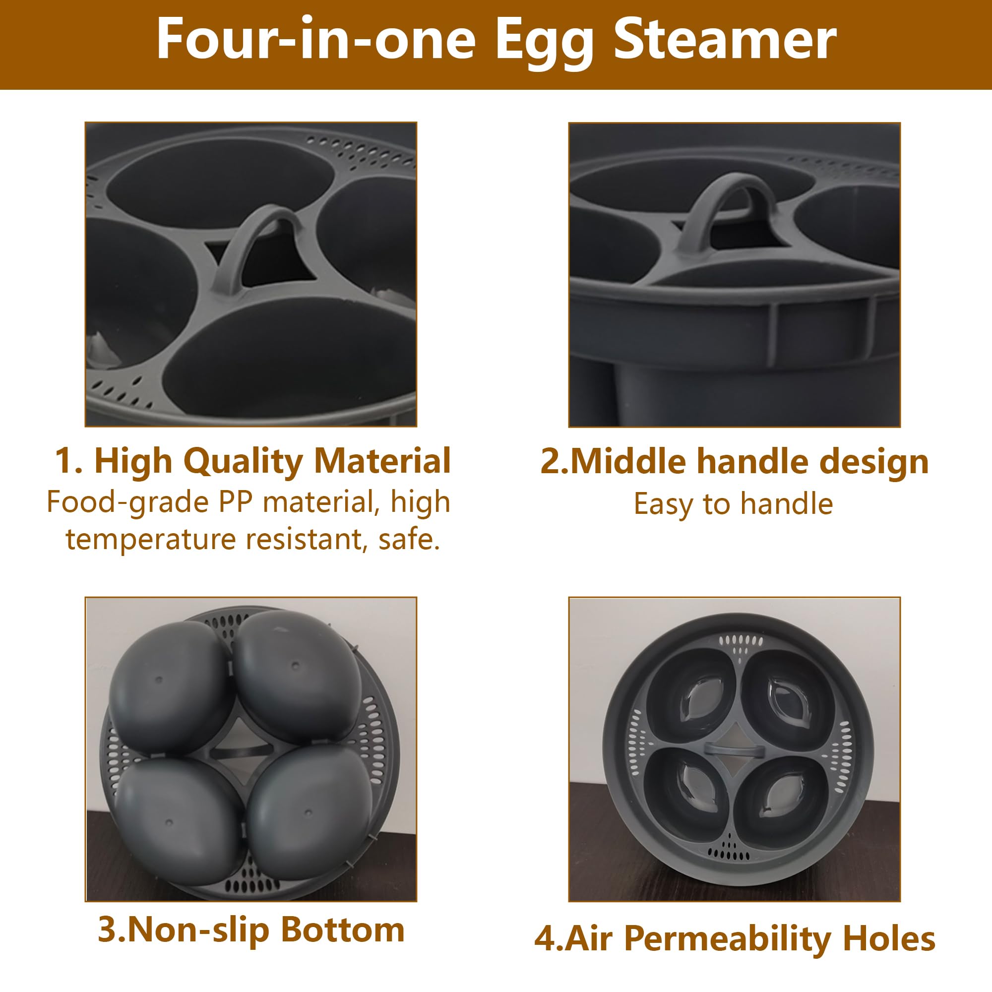 Nonstick Microwave Egg Poacher Insert: 4 in 1 Poached Egg Cooker Egg Boiler, Egg Steamer Poached Egg Cups For Thermomix TM6/TM5/TM31 and Air Fryer Oven (4 cup)