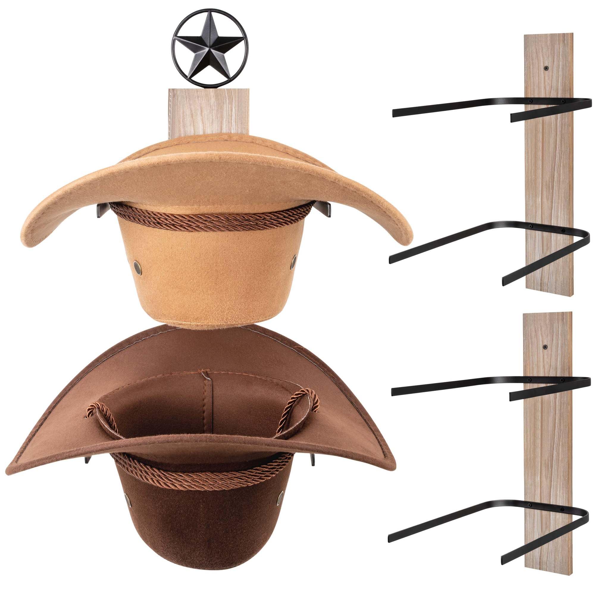 AJART Western Cowboy Hat Storage Rack: Cowgirl Wall Decor for Home - 6 Pieces Cowboy Hat Oragnizer Hooks - Gray Cowboy Hat Display Hanger