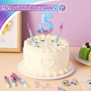 MTLEE 13 Pcs Birthday Candles Set 1 Mermaid Birthday Candle with 12 Pcs Rainbow Spiral Candles Mermaid Cake Toppers Mermaid Birthday Decorations Mermaid Theme Birthday Cake Candles (Number 5)