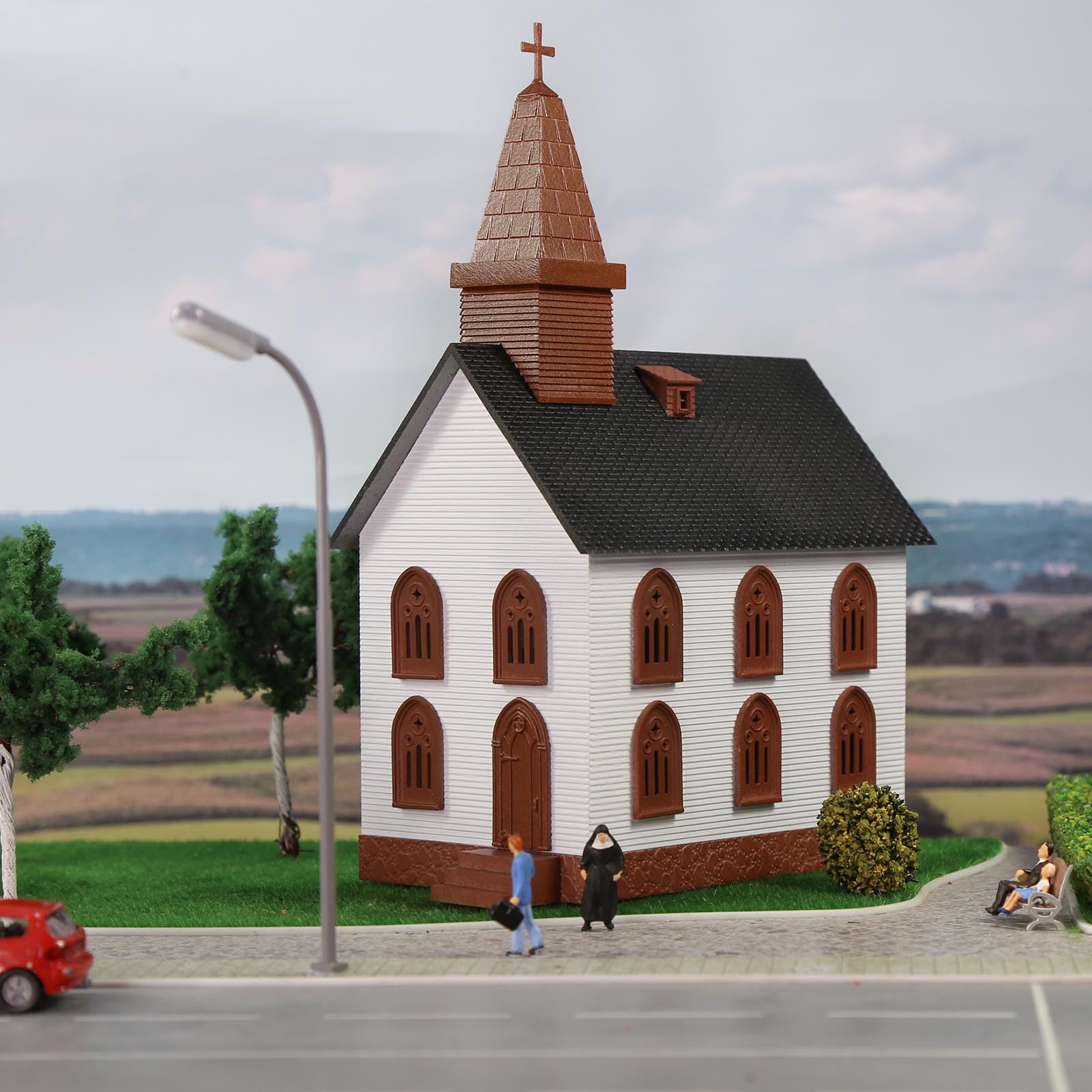 HO Scale Painted Assembled Model Church 1:87 Building for Model Railway Layout Diorama JZ8706