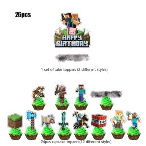 26pc Pixel Cake Topper Cupcake Toppers cake decoration for Children 24pcs cupcake topper 2pcs cake topper