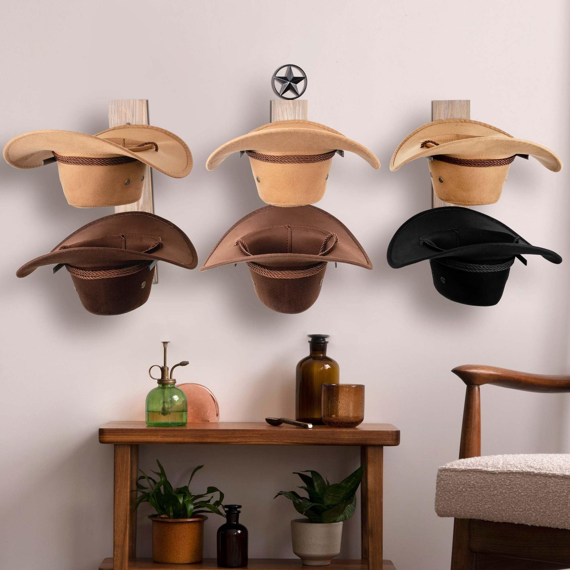 AJART Western Cowboy Hat Storage Rack: Cowgirl Wall Decor for Home - 6 Pieces Cowboy Hat Oragnizer Hooks - Gray Cowboy Hat Display Hanger