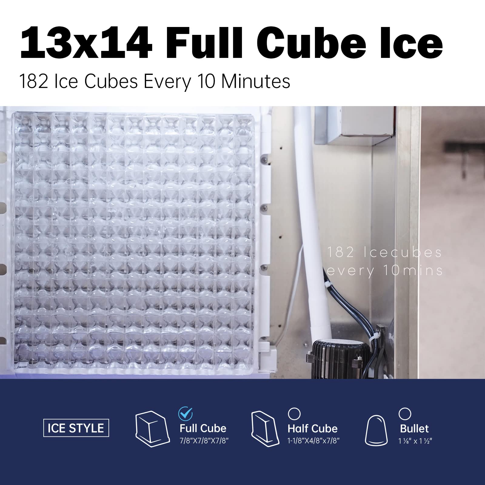 22" Commercial Ice Maker Machine 450LBS/24H with 250LBS Storage Bin, Powerfull Compressor, 182 Full Cube Ice Ready in 8-15 min, Air Cooled, Industrial Ice Machine for Business