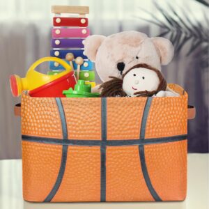 Basketball Storage Bin Basket, Ball Large Toys Storage Cube Box with Handles, Collapsible Laundry Basket Rectangular Waterproof Storage Organizer Bin for Nursery Bedroom Playroom Shelves Gift Basket