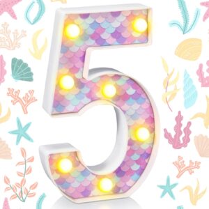 glooglitter mermaid birthday party decoration, decorative led glowing numbers mermaid theme marquee digital lights table centerpiece for kids under the sea birthday baby shower party decoration(5)