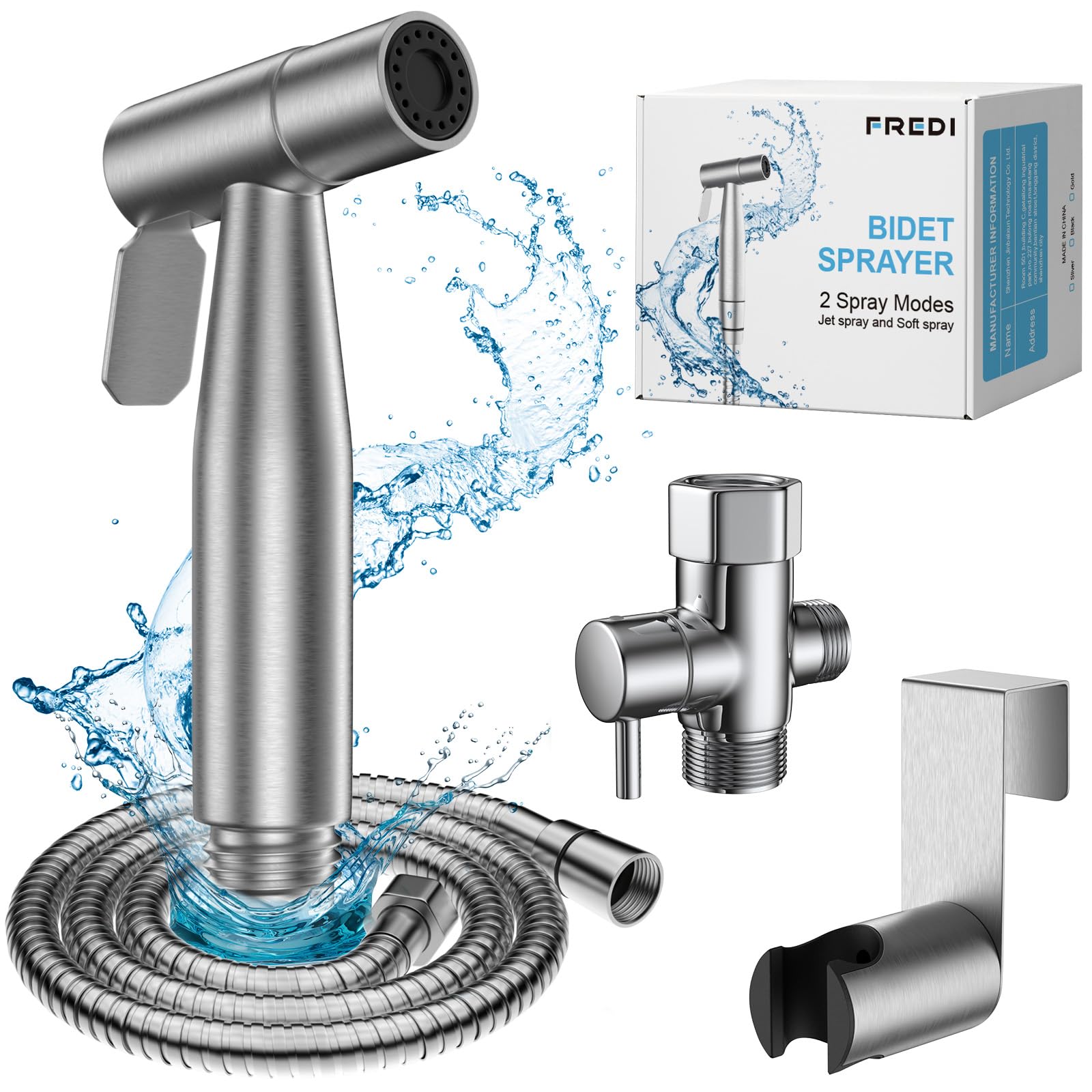 FREDI Bidet Sprayer for Toilet, Bidet Sprayer, Toilet Faucet, Jet Spray for Toilet, Muslim Shower, Toilet Sprayer, Ducha para Toilet(Brushed Nickel)