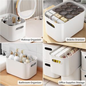 QRZLP 3Pcs Plastic Storage Bins, Multi-functional Storage Basket with Handles Organizers and Storage Bins for Home Cupboard Kitchen Bathroom Office (White,10.2 X 7.3 X 6.3 Inch).