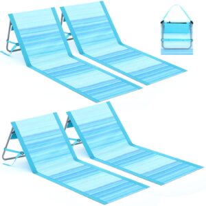 tinideya 4 pack portable beach lounge chairs folding beach loungers for adults, lightweight sunbathing poolside tanning lounger, outdoor lounge beach mat for beach pool music festival travel camping