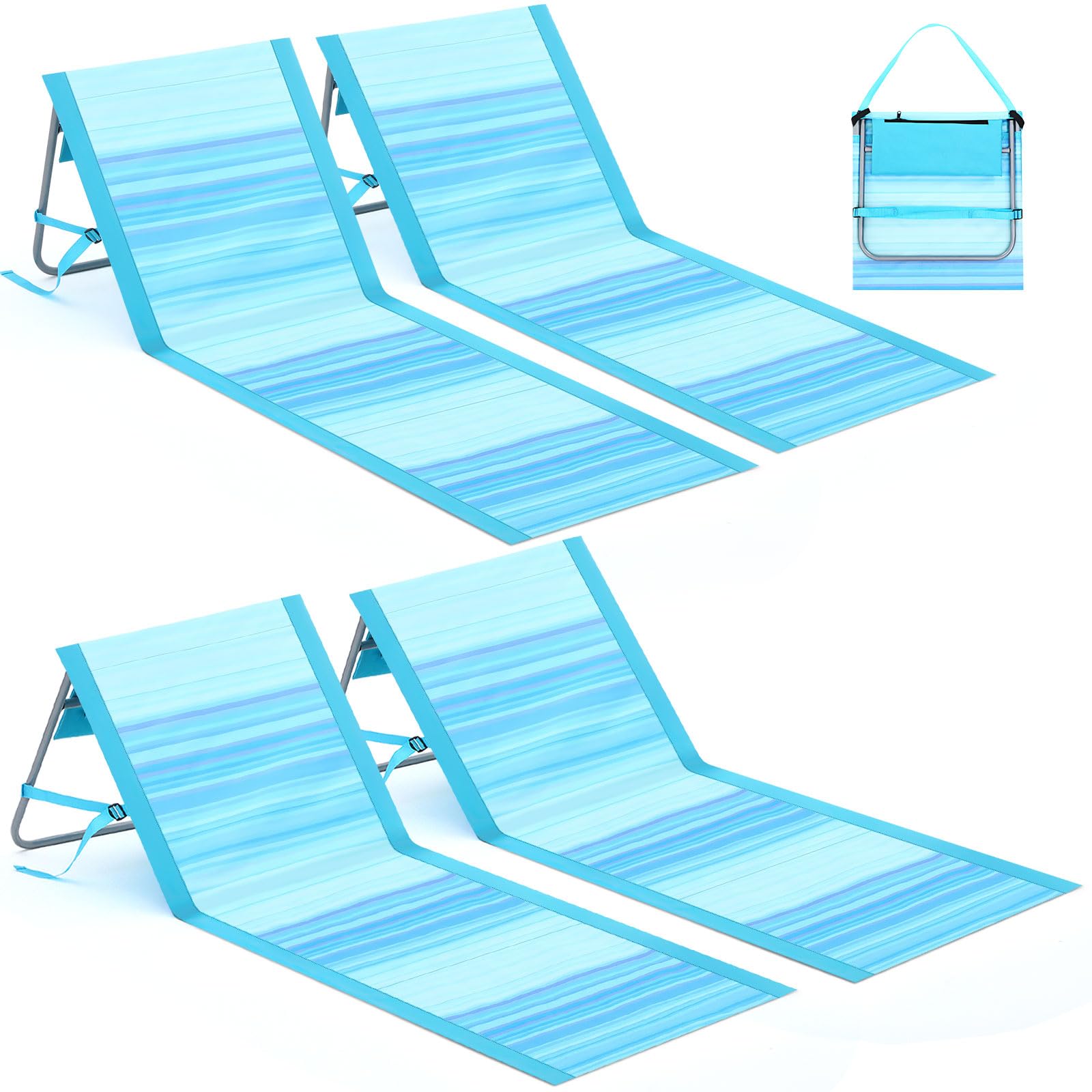 Tinideya 4 Pack Portable Beach Lounge Chairs Folding Beach Loungers for Adults, Lightweight Sunbathing Poolside Tanning Lounger, Outdoor Lounge Beach Mat for Beach Pool Music Festival Travel Camping