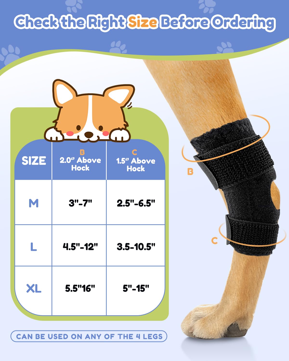 Huimpet Short Rear Leg Hock Brace, Dog Leg Braces for Back Leg with Flexible Velcro, Dog ACL Brace hind Leg, Hock & Ankle Support, Dog Leg Sleeve Protect Wound and Pain Relief, Medium,1 Pair, Black