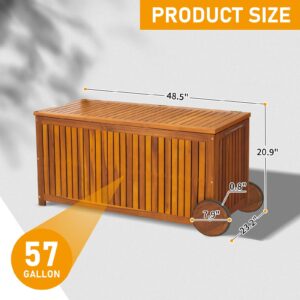 Outvita 57 Gallon Acacia Wood Deck Box, Garden Backyard Storage Bench, Outdoor Storage Container for Patio Furniture Cushions Toys and Gardening Tools (Natural)