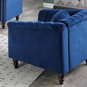 SIENWIEY Chesterfield Chair Couch, 40 Inch Luxurious Velvet Single Chair Chesterfield Settee Sofa Upholstered Rolled Arm with Rivets/Button Tufted Pillow, Modern Sofa for Living Room，Blue