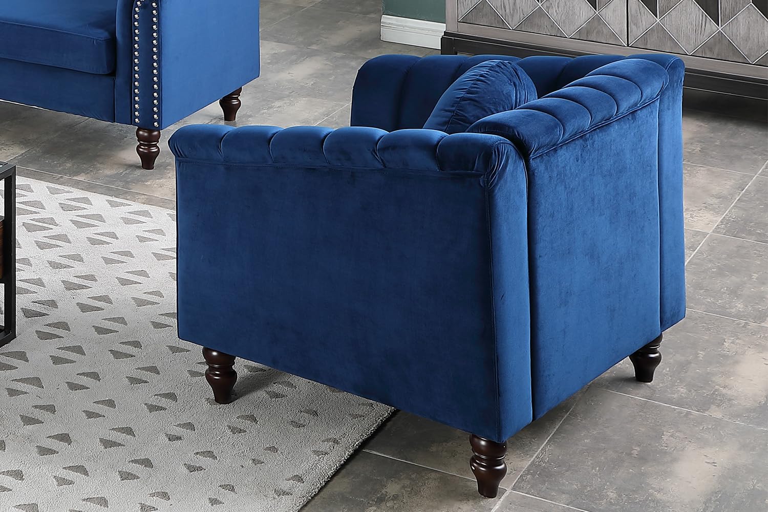 SIENWIEY Chesterfield Chair Couch, 40 Inch Luxurious Velvet Single Chair Chesterfield Settee Sofa Upholstered Rolled Arm with Rivets/Button Tufted Pillow, Modern Sofa for Living Room，Blue