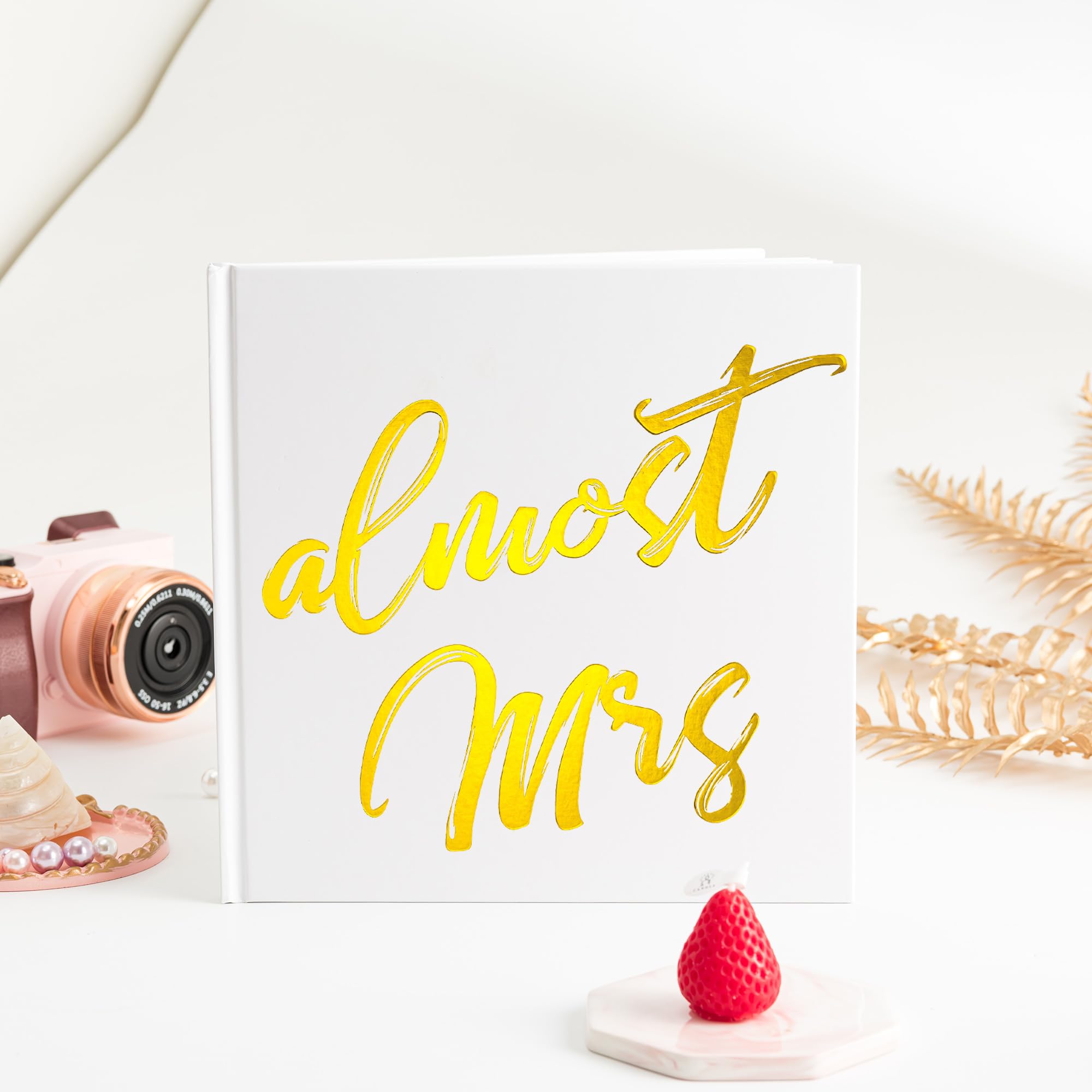 Calculs Almost Mrs Wedding Shower Guest Book Bachelorette Party Picture Book Polaroid 8.5” Square Bridal Blank Pages Guestbook White Cover Gold Gilding