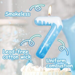 Hongplus White Frozen Snow Themed Birthday Candles, Snowflake Number 4th Birthday Candle for Party Supplies, Snow Winter Frozen Birthday Party Decorations, Number 4 Cake Toppers Decorations