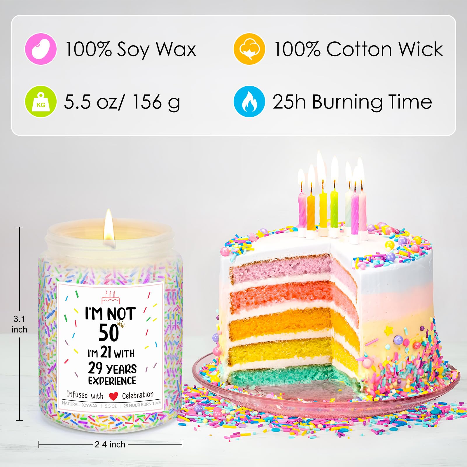 Happy Birthday Candle Gift for Women, Funny 50th Birthday Gifts Ideas for Friends, Unique Bday Presents for Mom, Wife, Grandma, Sister, Bestie, Vanilla Scented, 5.5 Oz