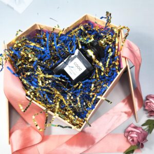 Keoferlo Crinkle Cut Paper 1/2 LB Baskets Shred Filler Paper Metallic Gold and Blue Craft Confetti Grass Raffia for Baskets Gift Wrap Decorations Display Merchandise (Metallic Gold and Blue)