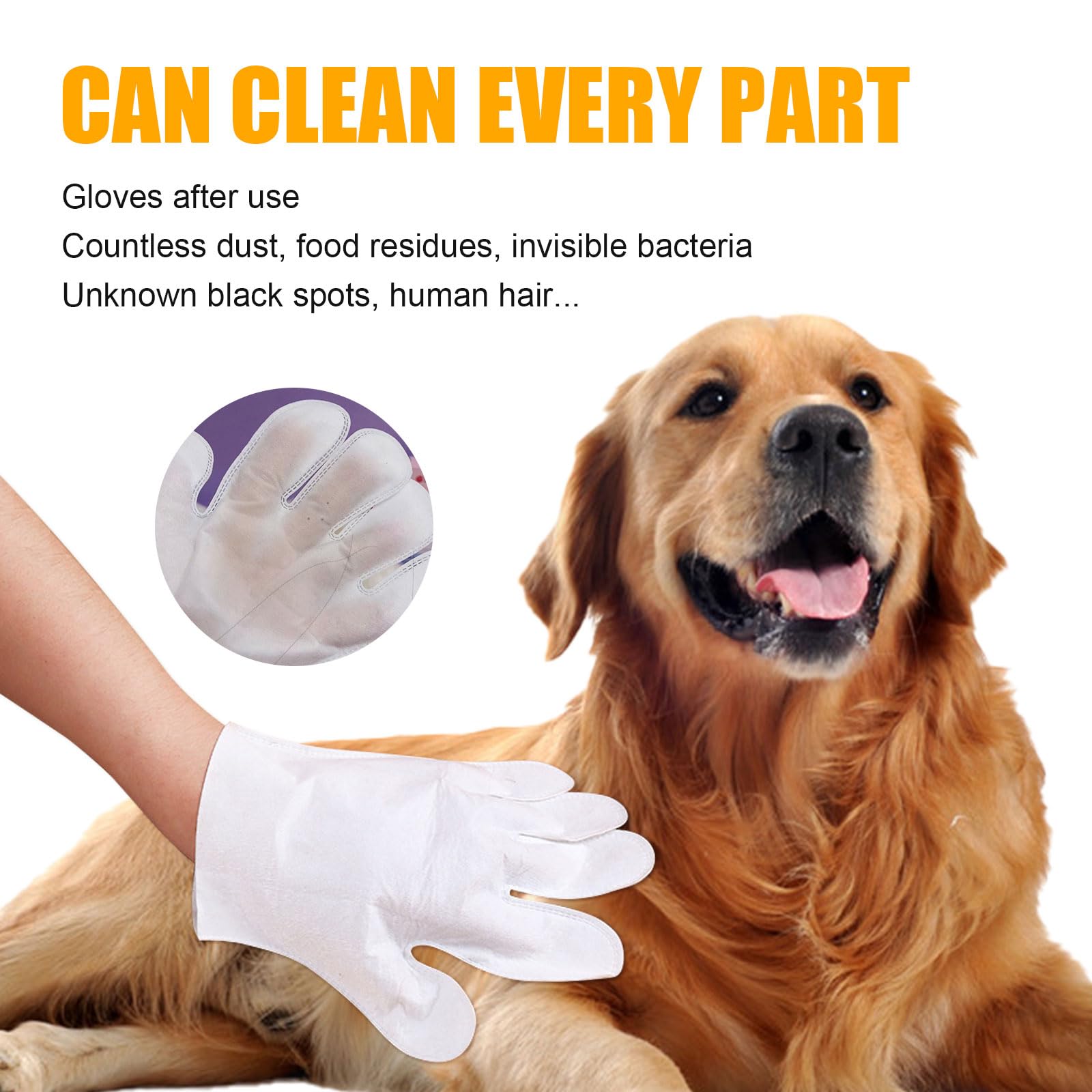 Felico Pet Wash Free Grooming Gloves, 6Pcs Cleaning Cat Dog Wipes for Face, Ear, Eye, Paws Pet Body Rinse Free Gloves, No Rinse Thick Extra Puppy Wipes, Disposable Plant-Based Dog Bath Wipes