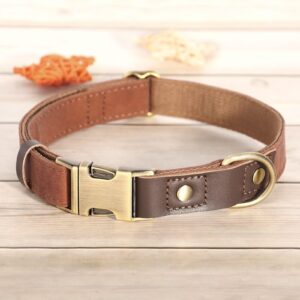 Didog Soft Padded Leather Dog Collar for Large Dogs, Classic Heavy Duty Dog Collars with Quick Release Metal Buckle, Adjustable Large Dog Collar Leather,Brown,L