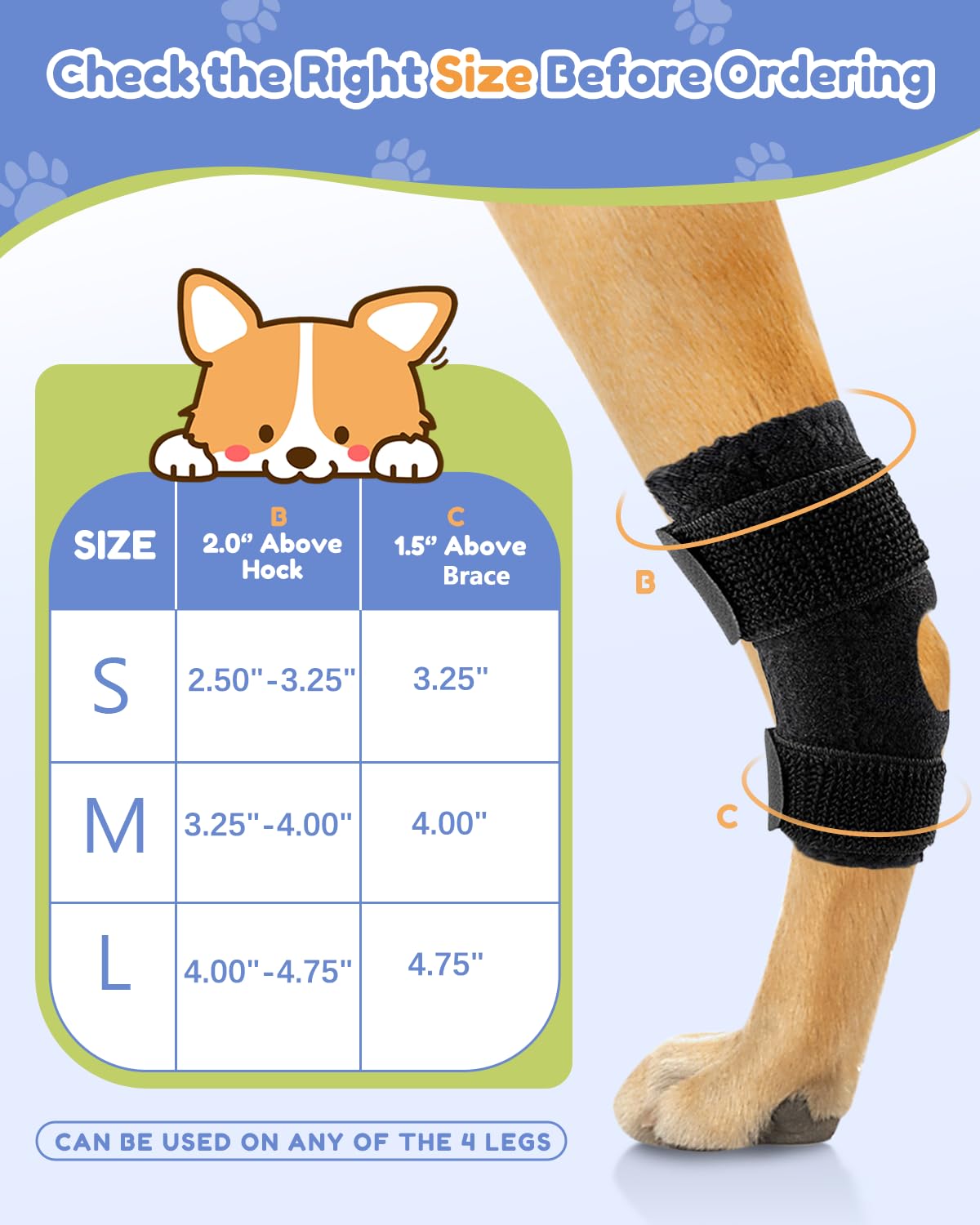 Huimpet Short Rear Leg Hock Brace, Dog Back Leg Brace for Hock & Ankle with Flexible Velcro, Dog Leg Brace for Torn ACL & CCL, Dog Leg Sleeve Wound Care and Loss of Stability from Arthritis,1 Pair, S