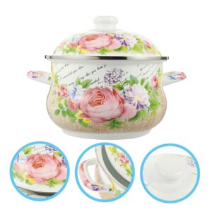 SHOWERORO Enamel Soup Pot Pasta Stock Pot Containers with Lids Drawstring Lunch Bag Enamel Stockpot for Kitchen Tinned Spaghetti Household Soup Pot Cooking Utensil Pp Pottery Pot Non Stick