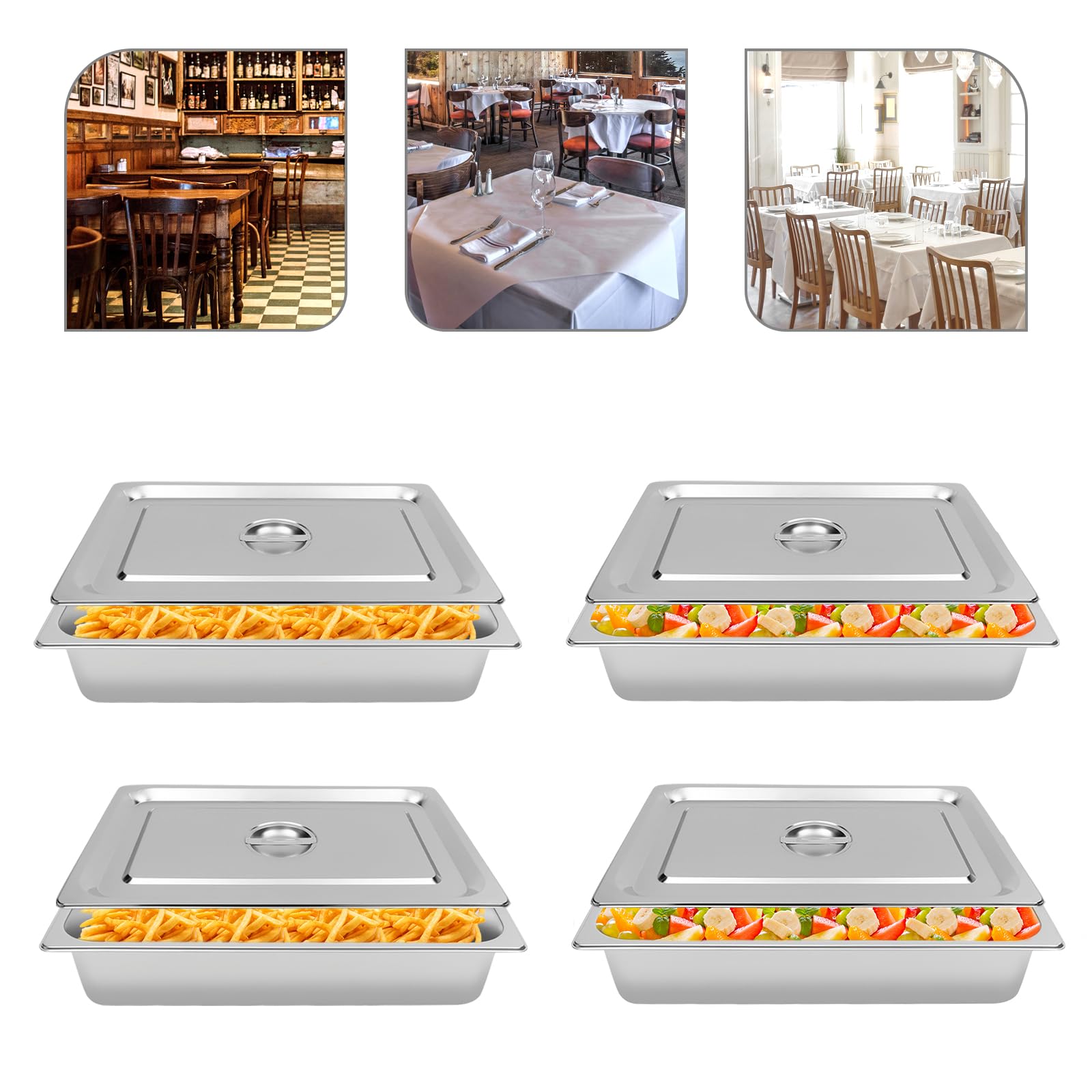 4 inch Deep Full Size Steam Table Pans, Hotel Pan 4'' Deep w/Lids for Restaurants Hotels Catering Companies Buffets Snack Bars Fod Carts