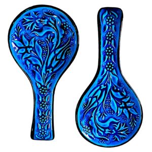 ceramic spoon rest, heat resistant spoon holder for kitchen counter/countertop/stove top, dishwasher safe, handmade kitchen utensil (turquoise 4.5" w x 9" l) cooking gifts for housewarming one piece