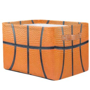 Basketball Storage Bin Basket, Ball Large Toys Storage Cube Box with Handles, Collapsible Laundry Basket Rectangular Waterproof Storage Organizer Bin for Nursery Bedroom Playroom Shelves Gift Basket