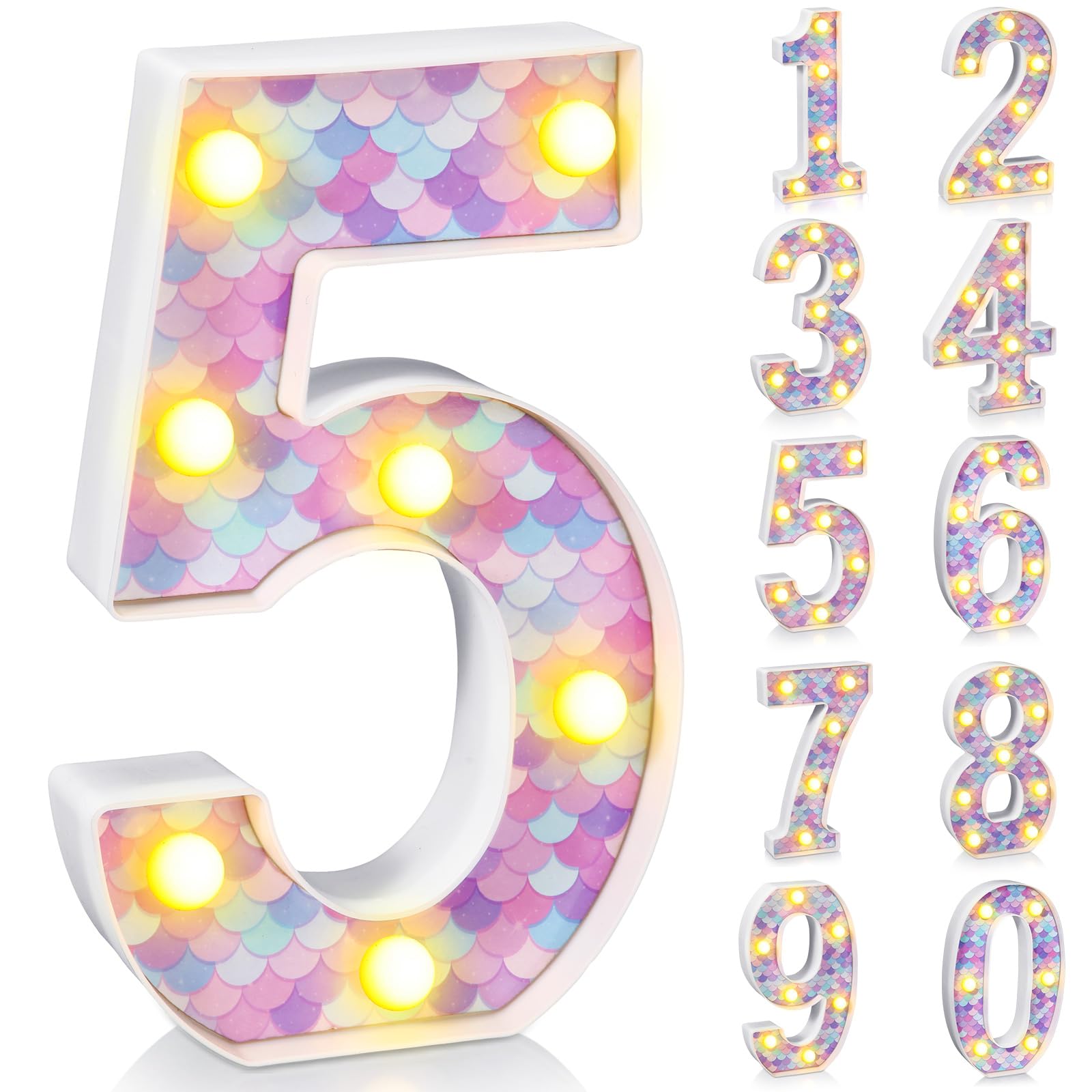 Glooglitter Mermaid Birthday Party Decoration, Decorative LED Glowing Numbers Mermaid Theme Marquee Digital Lights Table Centerpiece for Kids Under The Sea Birthday Baby Shower Party Decoration(5)