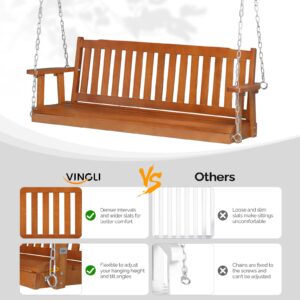 VINGLI Heavy Duty 880 LBS 5 FT Wooden Porch Swing Outdoor, Outdoor Hanging Swing Bench (5 FT, Brown)