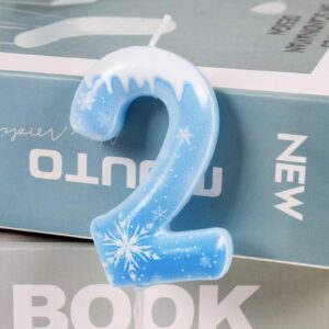 Hongplus White Frozen Snow Themed Birthday Candles, Snowflake Number 4th Birthday Candle for Party Supplies, Snow Winter Frozen Birthday Party Decorations, Number 4 Cake Toppers Decorations