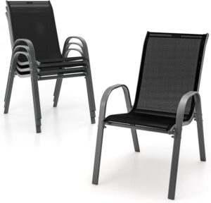 s afstar patio chairs set of 4, stackable patio chairs set with armrests and breathable seat fabric, outdoor dining chairs set for patio, pool side, backyard