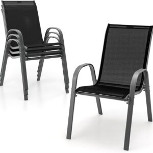 S AFSTAR Patio Chairs Set of 4, Stackable Patio Chairs Set with Armrests and Breathable Seat Fabric, Outdoor Dining Chairs Set for Patio, Pool Side, Backyard