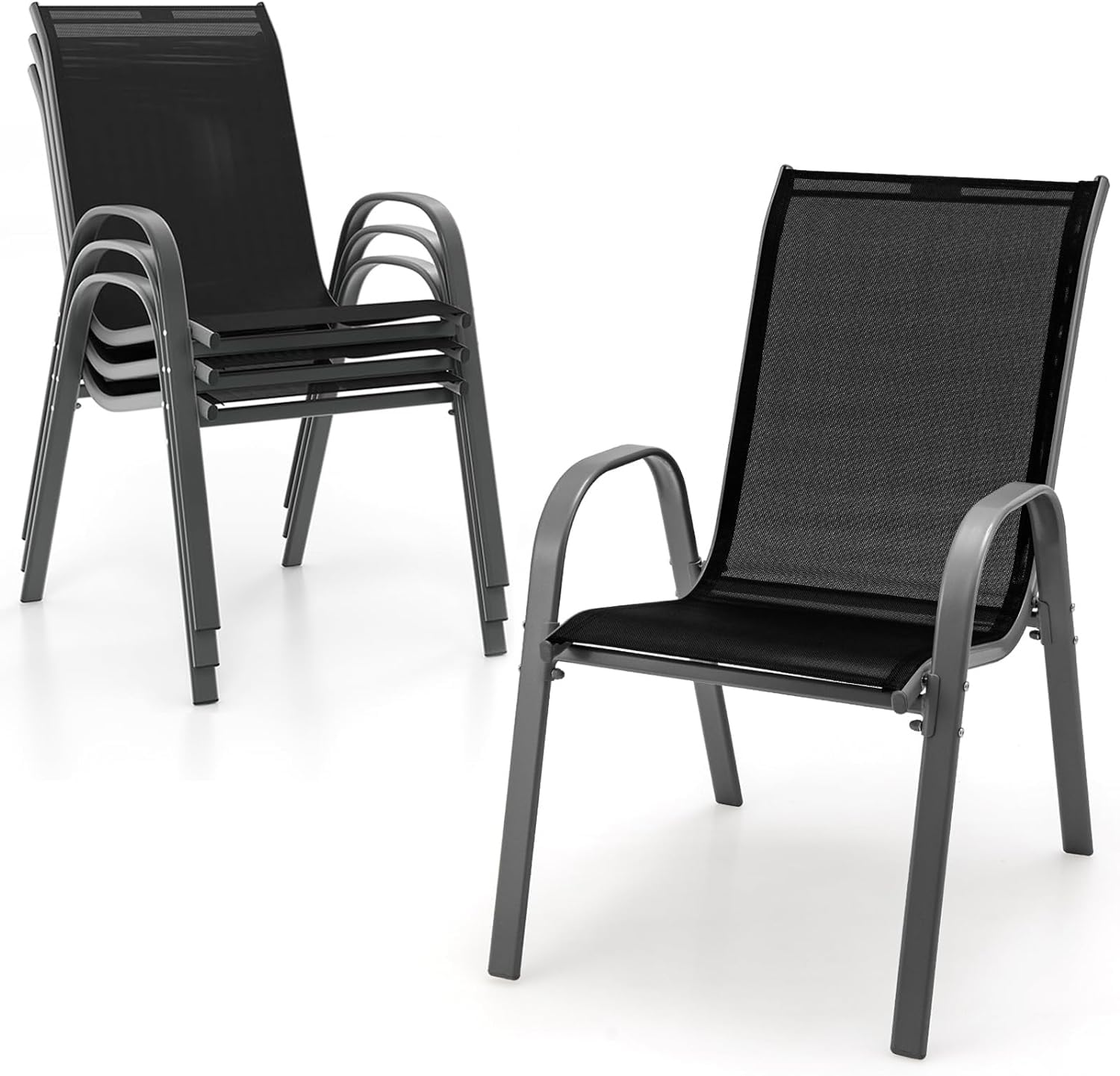 S AFSTAR Patio Chairs Set of 4, Stackable Patio Chairs Set with Armrests and Breathable Seat Fabric, Outdoor Dining Chairs Set for Patio, Pool Side, Backyard