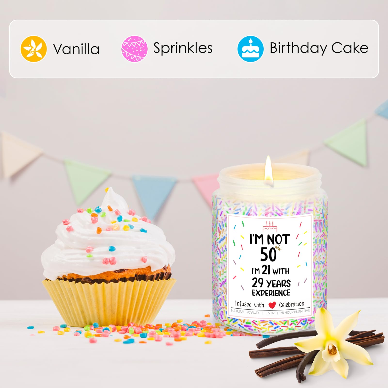 Happy Birthday Candle Gift for Women, Funny 50th Birthday Gifts Ideas for Friends, Unique Bday Presents for Mom, Wife, Grandma, Sister, Bestie, Vanilla Scented, 5.5 Oz