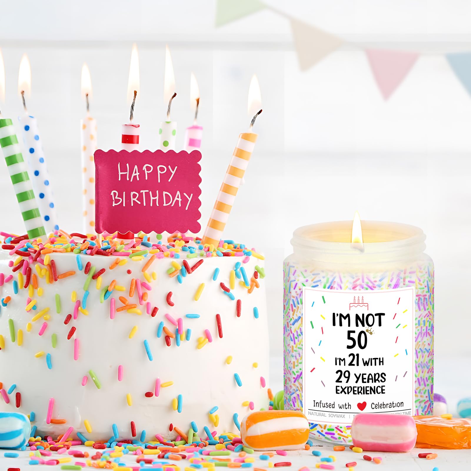 Happy Birthday Candle Gift for Women, Funny 50th Birthday Gifts Ideas for Friends, Unique Bday Presents for Mom, Wife, Grandma, Sister, Bestie, Vanilla Scented, 5.5 Oz