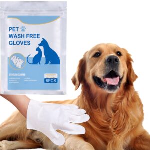 felico pet wash free grooming gloves, 6pcs cleaning cat dog wipes for face, ear, eye, paws pet body rinse free gloves, no rinse thick extra puppy wipes, disposable plant-based dog bath wipes