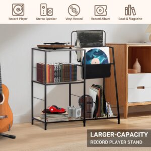 fusehome Record Player Stand, Turntable Stand Holds Up to 200 Albums with 3 Storage Shelves, Vinyl Records Cabinet Display Rack, Magazine Holder Record Player Table for Living Room, Bedroom, Office