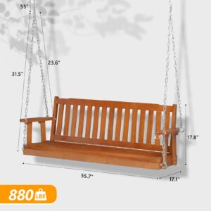 VINGLI Heavy Duty 880 LBS 5 FT Wooden Porch Swing Outdoor, Outdoor Hanging Swing Bench (5 FT, Brown)