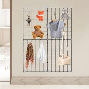 WELLCO Grid Wall Panels, 15.7"x 11.8" Grid Wall for Any Retail Display, Portable and Assembled Wall Grid with Extra Joining Clips and Hooks, 4 Pack, Black