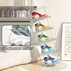 Rgqphantom Shoe Storage Box,Stronger Shoe Box with Acrylic Magnetic Door for Sneaker Display,Stackable Clear Boxes for Closet,Easy Assembly,Sneaker Storage Shoe Box for Women/Men (Clear, 3Pcs)