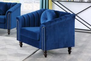 sienwiey chesterfield chair couch, 40 inch luxurious velvet single chair chesterfield settee sofa upholstered rolled arm with rivets/button tufted pillow, modern sofa for living room，blue