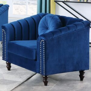 SIENWIEY Chesterfield Chair Couch, 40 Inch Luxurious Velvet Single Chair Chesterfield Settee Sofa Upholstered Rolled Arm with Rivets/Button Tufted Pillow, Modern Sofa for Living Room，Blue