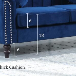 SIENWIEY Chesterfield Chair Couch, 40 Inch Luxurious Velvet Single Chair Chesterfield Settee Sofa Upholstered Rolled Arm with Rivets/Button Tufted Pillow, Modern Sofa for Living Room，Blue