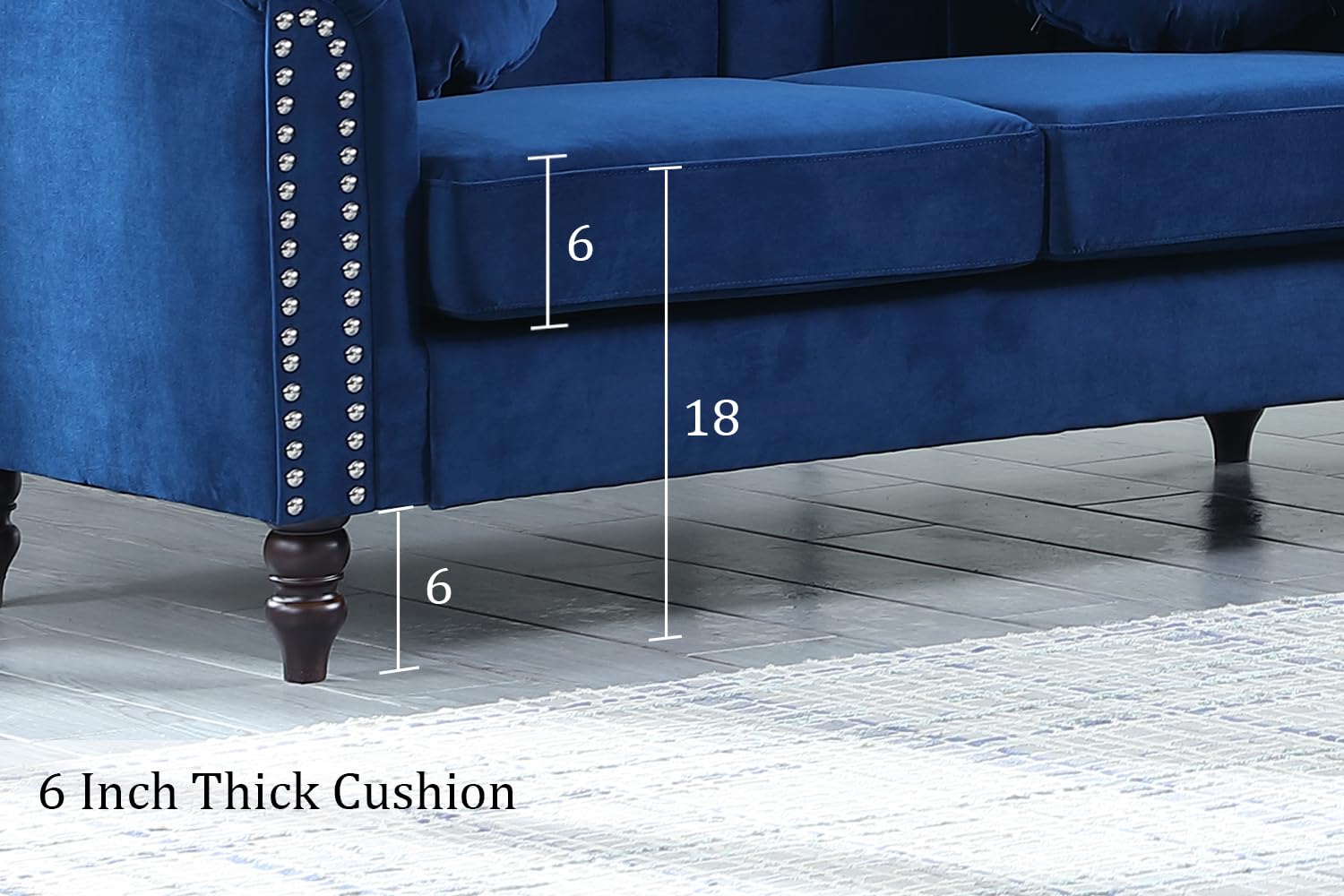 SIENWIEY Chesterfield Chair Couch, 40 Inch Luxurious Velvet Single Chair Chesterfield Settee Sofa Upholstered Rolled Arm with Rivets/Button Tufted Pillow, Modern Sofa for Living Room，Blue